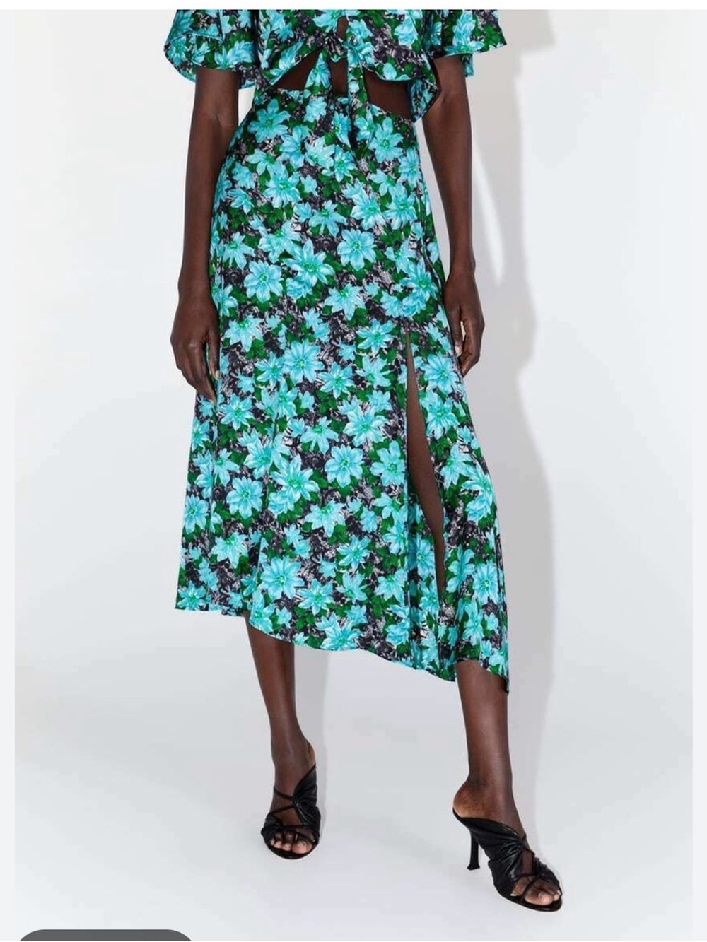 Zara floral satin Midi Skirt side slit